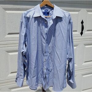 Egara Mens Blue White Striped Non-Iron Classic Fit Cotton Dress Shirt 2X‎
